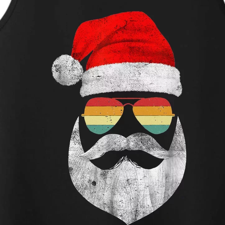 Cool Santa Claus Face With Sunglasses & Hat Beard Christmas Performance Tank