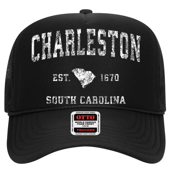 Charleston South Carolina Sc Vintage Athletic Sports Design High Crown Mesh Trucker Hat