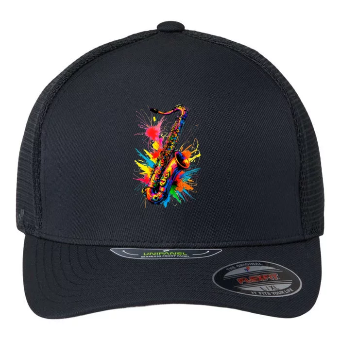 Colorful Saxophone Flexfit Unipanel Trucker Cap