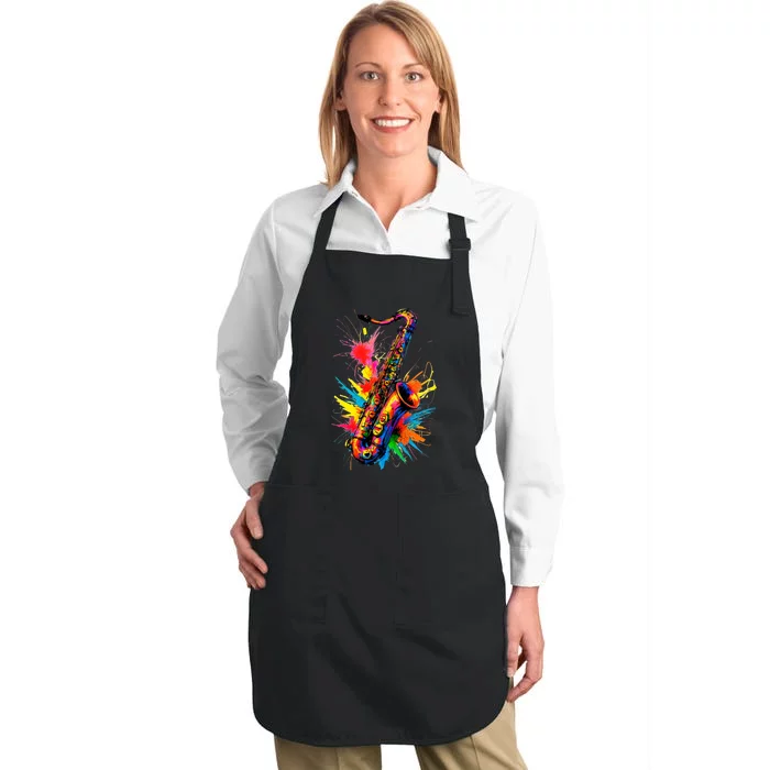 Colorful Saxophone Full-Length Apron With Pocket