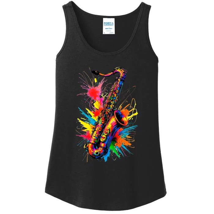 Colorful Saxophone Ladies Essential Tank