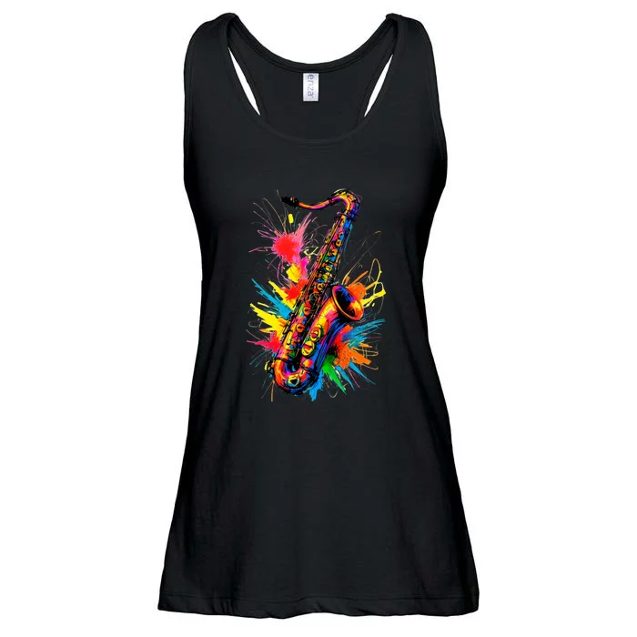 Colorful Saxophone Ladies Essential Flowy Tank