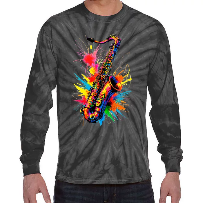 Colorful Saxophone Tie-Dye Long Sleeve Shirt