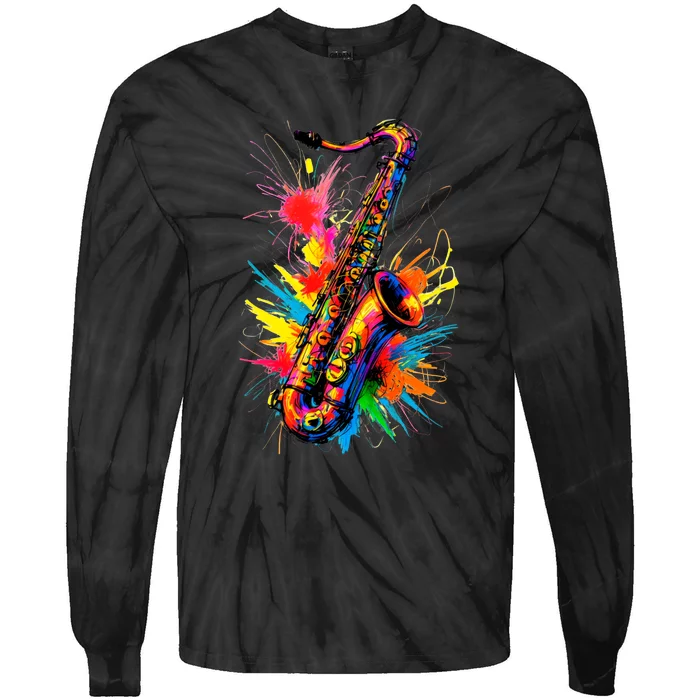 Colorful Saxophone Tie-Dye Long Sleeve Shirt