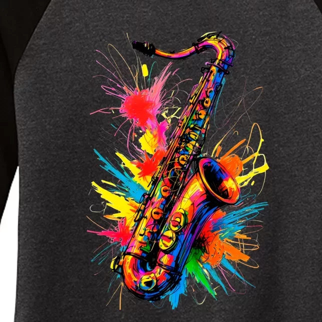 Colorful Saxophone Women's Tri-Blend 3/4-Sleeve Raglan Shirt