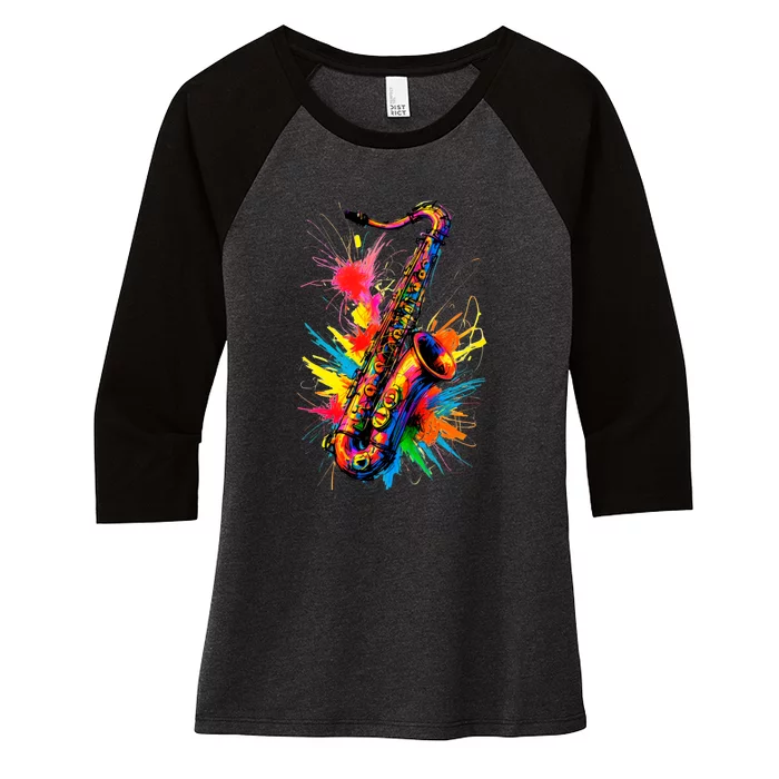 Colorful Saxophone Women's Tri-Blend 3/4-Sleeve Raglan Shirt