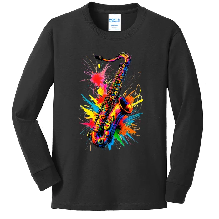 Colorful Saxophone Kids Long Sleeve Shirt