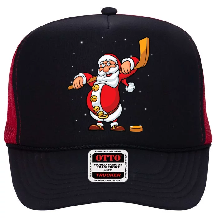 Christmas Santa Claus Ice Hockey Gifts Boys Teens High Crown Mesh Trucker Hat