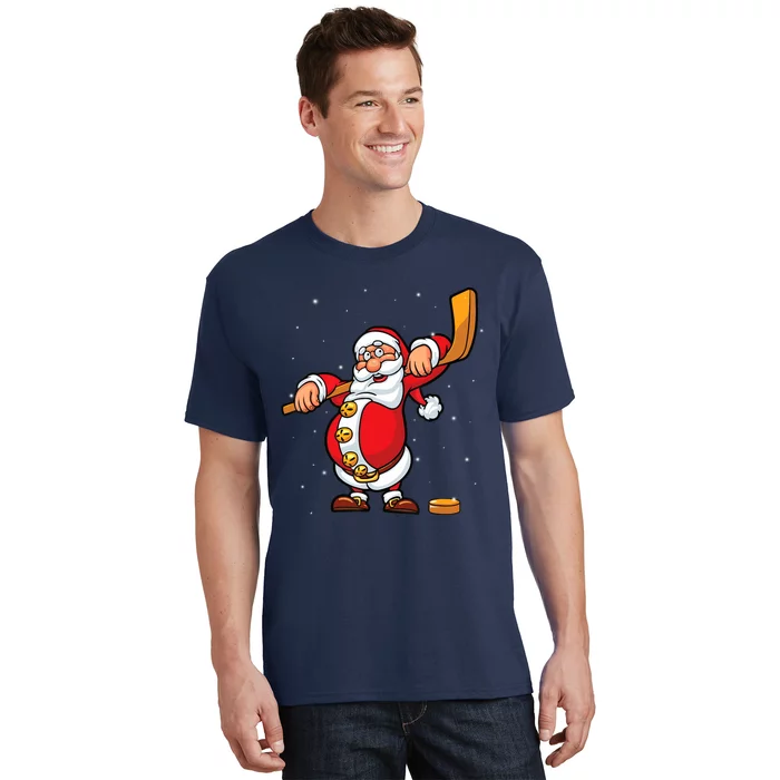 Christmas Santa Claus Ice Hockey Gifts Boys Teens T-Shirt