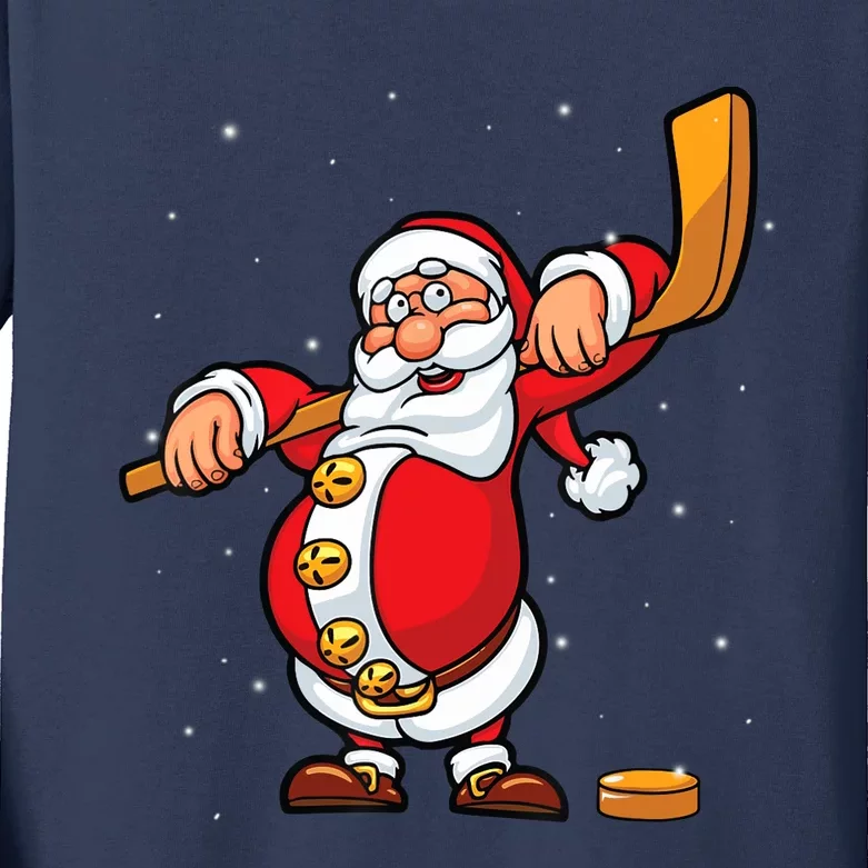 Christmas Santa Claus Ice Hockey Gifts Boys Teens Kids Long Sleeve Shirt