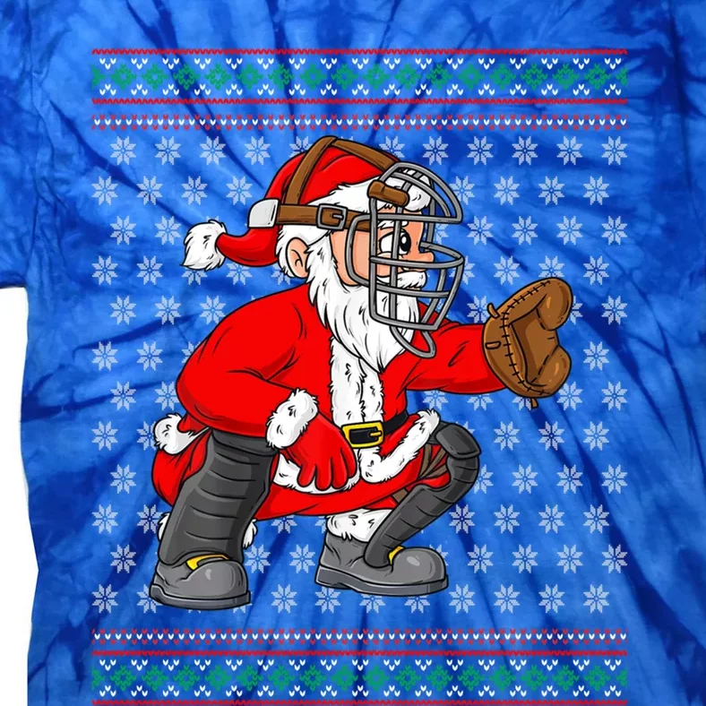 Christmas Santa Claus Baseball Catcher Xmas Cute Gift Tie-Dye T-Shirt