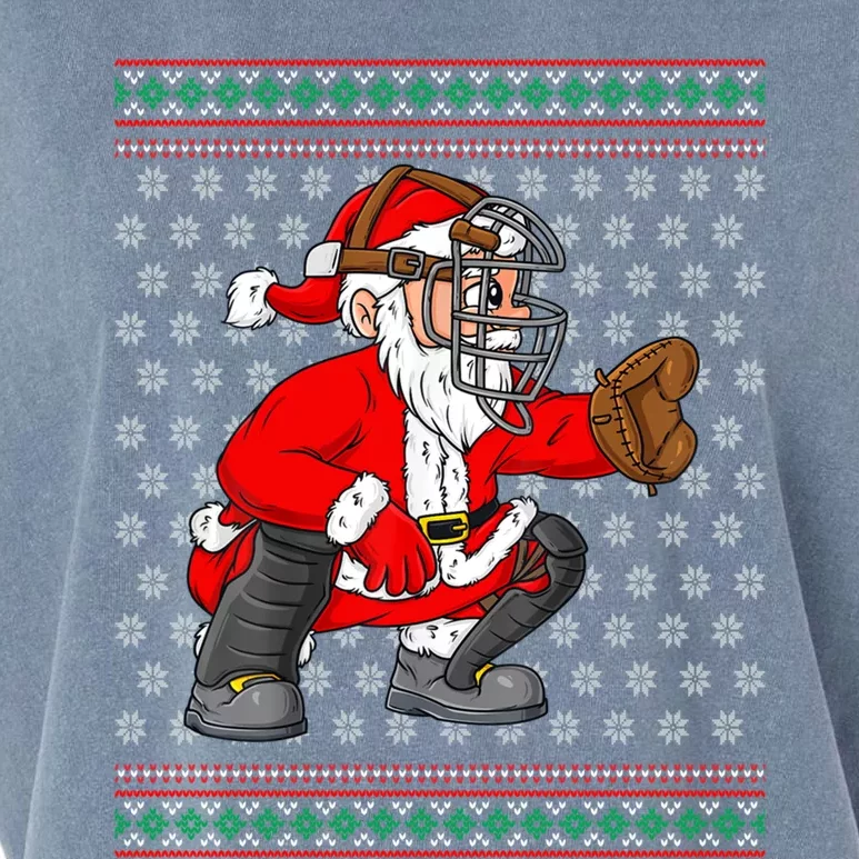 Christmas Santa Claus Baseball Catcher Xmas Cute Gift Garment-Dyed Women's Muscle Tee