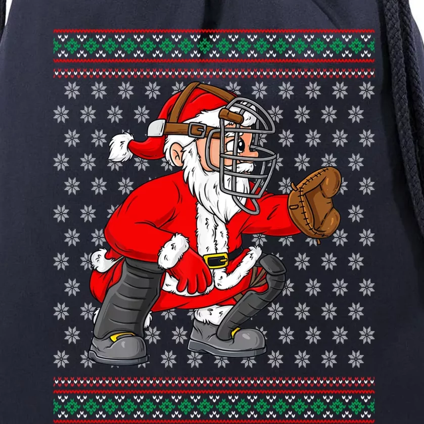 Christmas Santa Claus Baseball Catcher Xmas Cute Gift Drawstring Bag