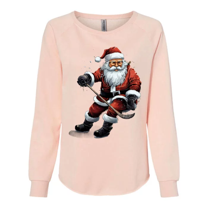 Christmas Santa Claus Playing Ice Hockey Xmas Gift Womens California Wash Sweatshirt