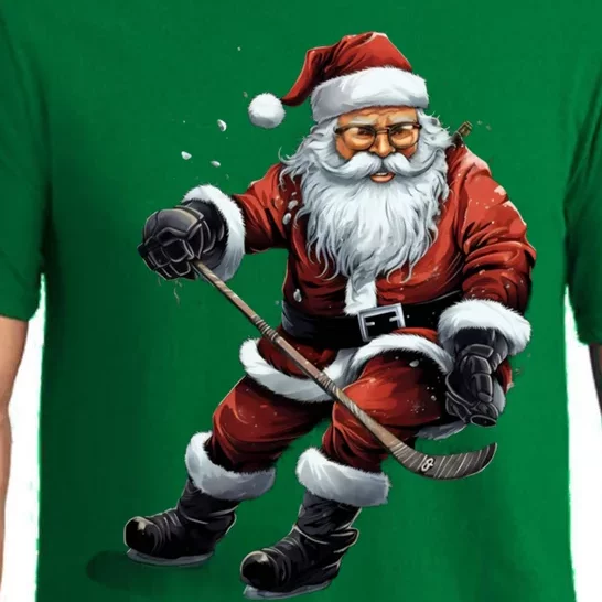 Christmas Santa Claus Playing Ice Hockey Xmas Gift Pajama Set