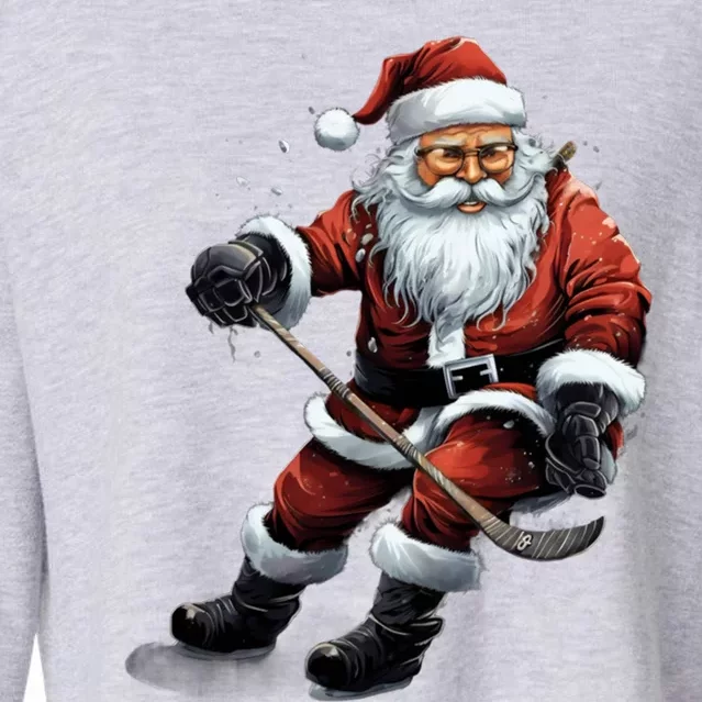 Christmas Santa Claus Playing Ice Hockey Xmas Gift Cropped Pullover Crew