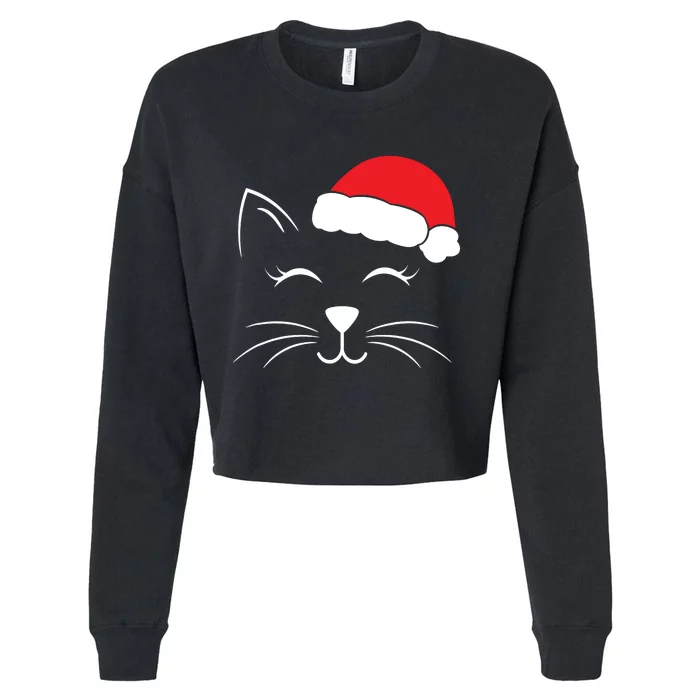 Cute Santa Cat Lover Christmas Cropped Pullover Crew