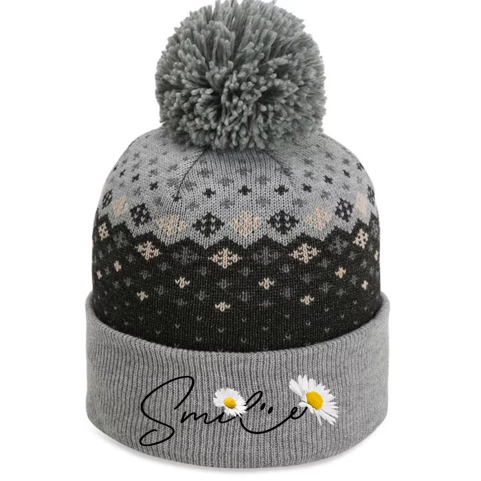 Cute Smile Daisy Flower The Baniff Cuffed Pom Beanie