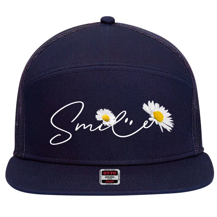 Cute Smile Daisy Flower 7 Panel Mesh Trucker Snapback Hat