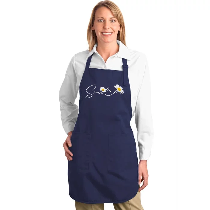 Cute Smile Daisy Flower Full-Length Apron With Pocket