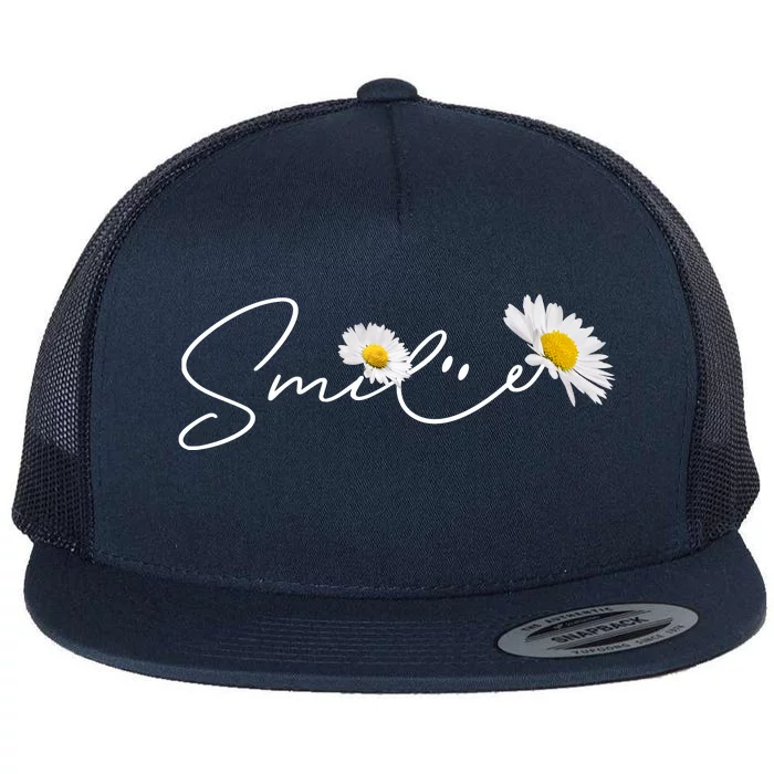 Cute Smile Daisy Flower Flat Bill Trucker Hat