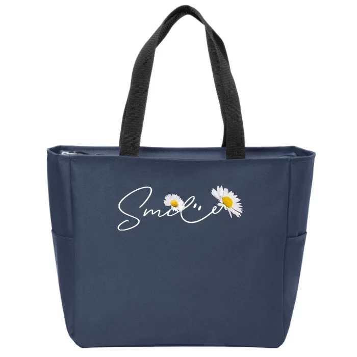 Cute Smile Daisy Flower Zip Tote Bag