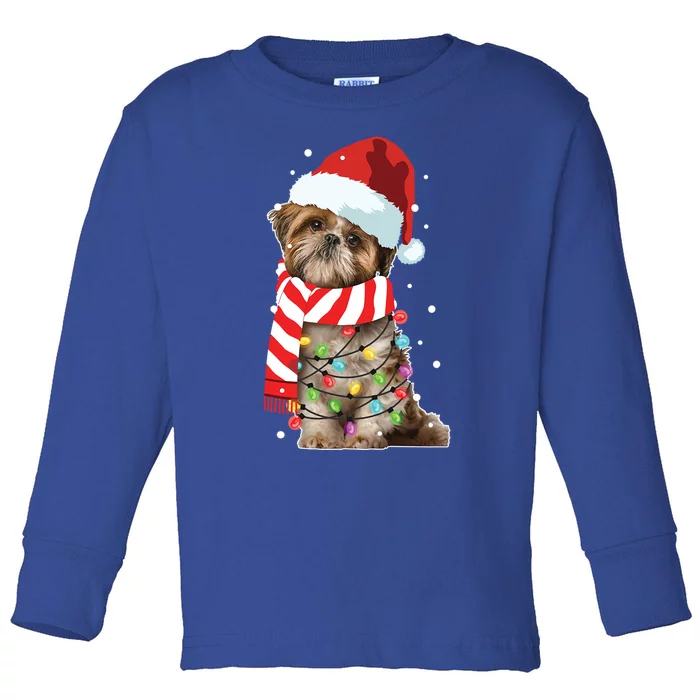 Christmas Santa Dog Shih Tzu Dog Lover Xmas Funny Gift Toddler Long Sleeve Shirt