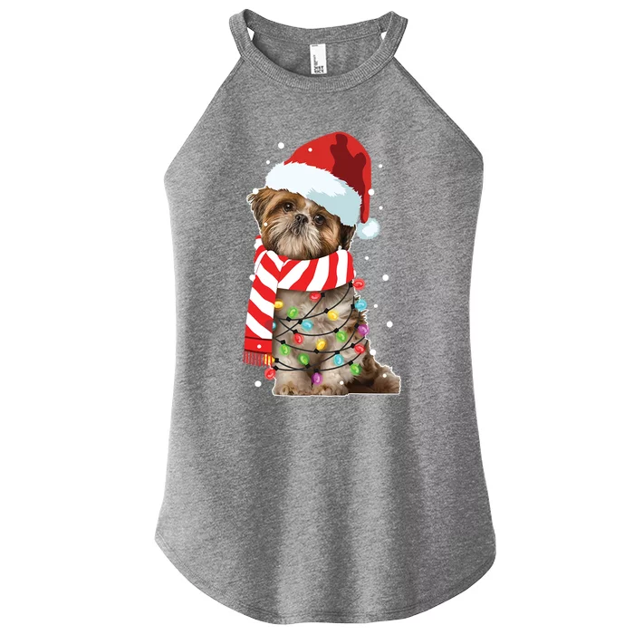 Christmas Santa Dog Shih Tzu Dog Lover Xmas Funny Gift Women’s Perfect Tri Rocker Tank