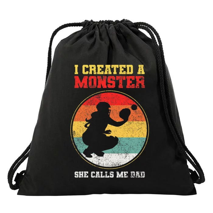 Catcher Softball Dad Fathers Day Drawstring Bag