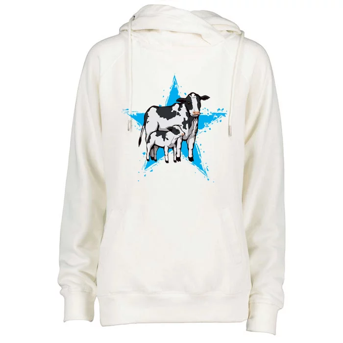 Cow Star Design Cattle Love Lover Cows Gift Womens Funnel Neck Pullover Hood