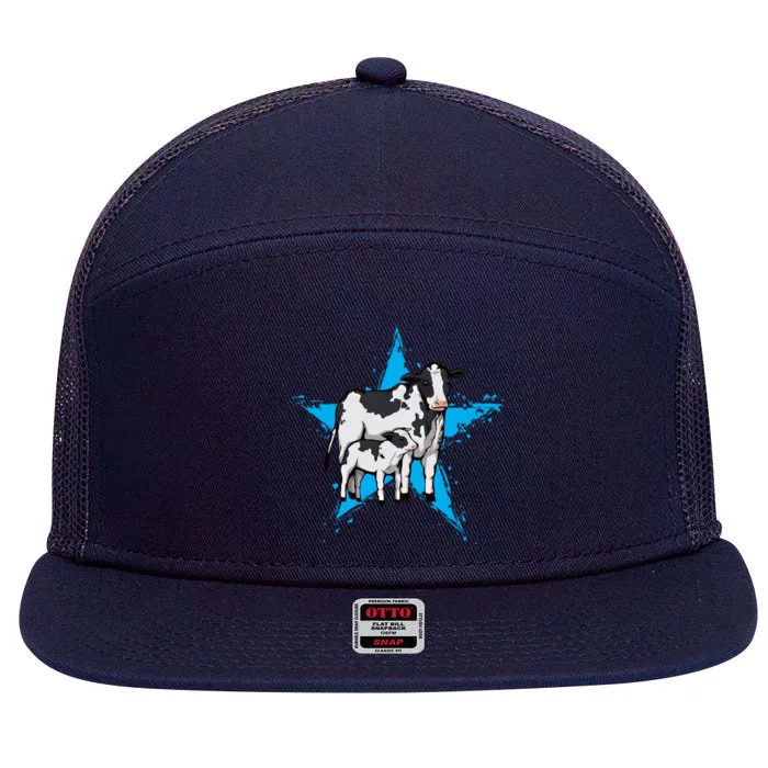 Cow Star Design Cattle Love Lover Cows Gift 7 Panel Mesh Trucker Snapback Hat