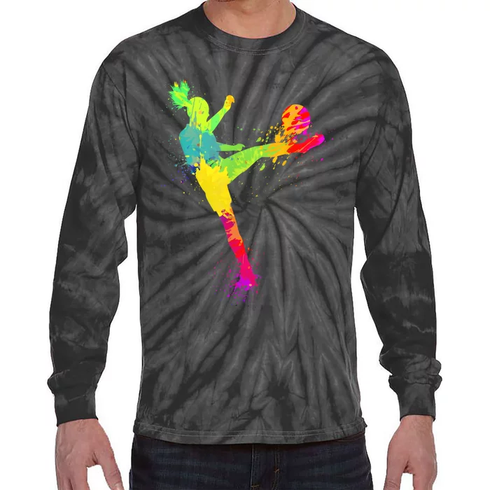 Cool Soccer Design Girls Soccer Player Sport Lover Tie-Dye Long Sleeve Shirt