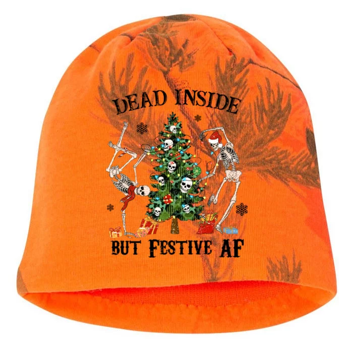 Christmas Skeleton Dancing Tree Dead Inside But Festive Af Great Gift Kati - Camo Knit Beanie