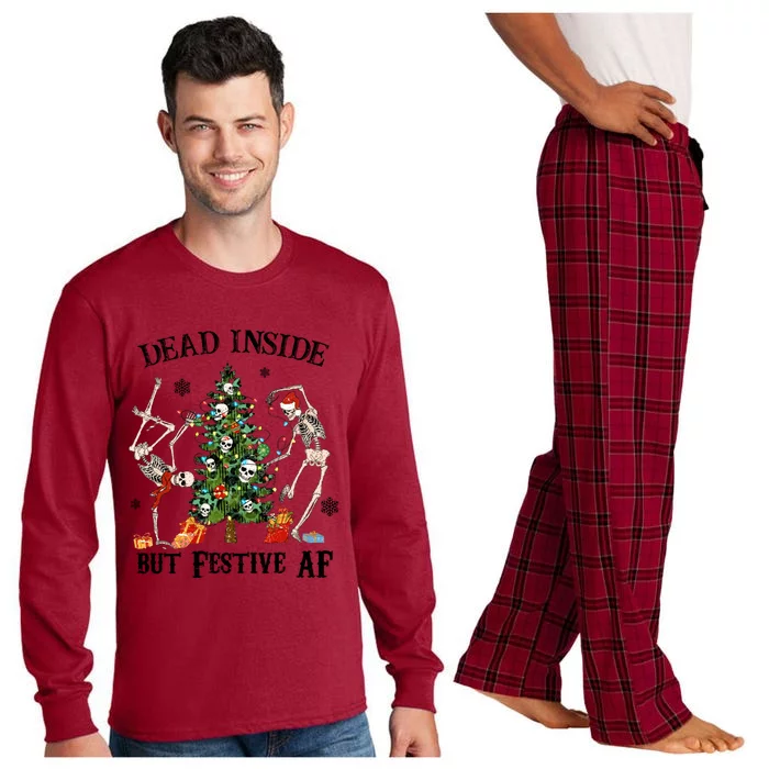 Christmas Skeleton Dancing Tree Dead Inside But Festive Af Great Gift Long Sleeve Pajama Set