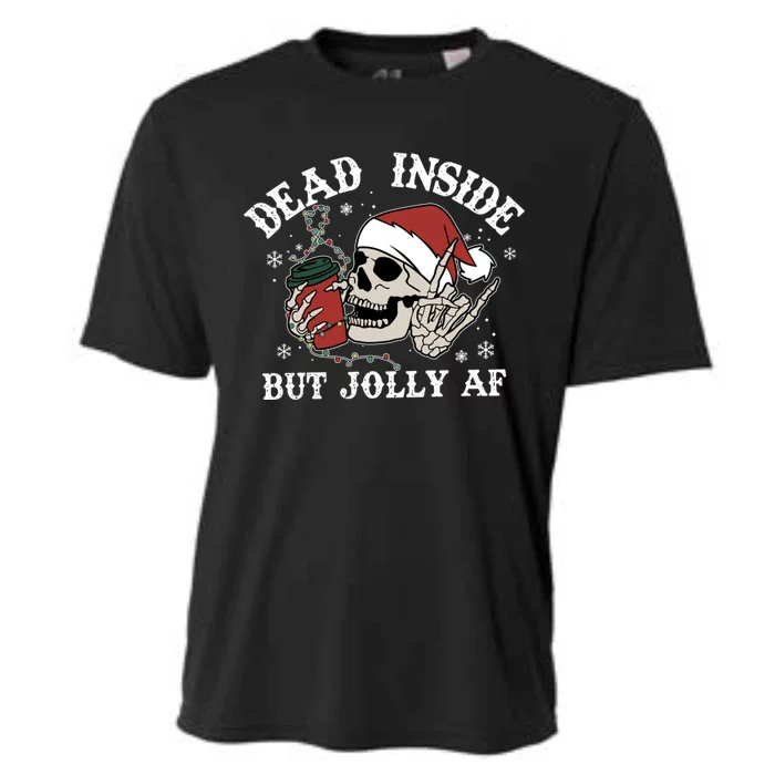 Christmas Skeleton Dead Inside But Jolly Af Christmas Retro Great Gift Cooling Performance Crew T-Shirt