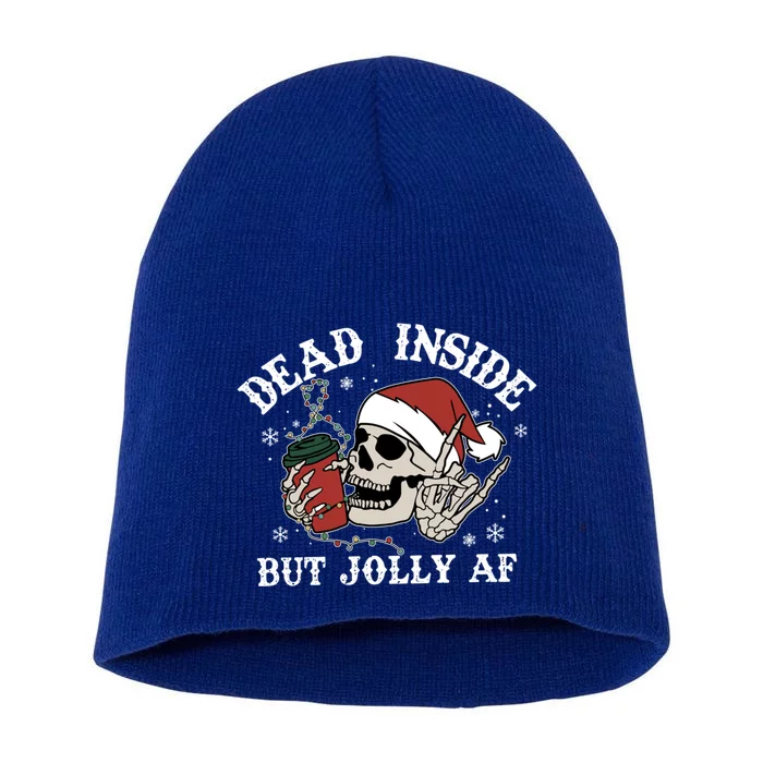 Christmas Skeleton Dead Inside But Jolly Af Christmas Retro Great Gift Short Acrylic Beanie