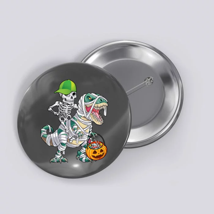 Cool Skeleton Dinosaur Halloween Trick Or Treat Button