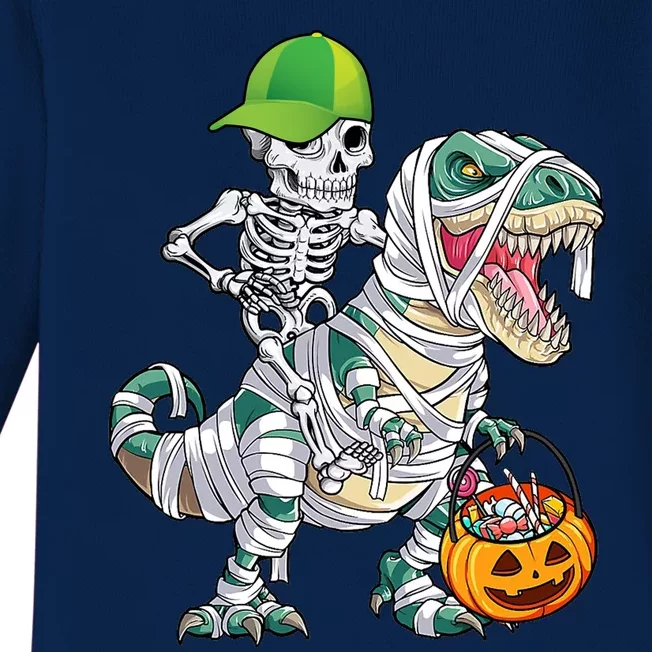 Cool Skeleton Dinosaur Halloween Trick Or Treat Baby Long Sleeve Bodysuit