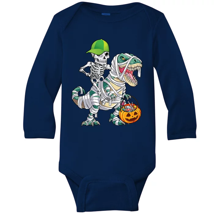 Cool Skeleton Dinosaur Halloween Trick Or Treat Baby Long Sleeve Bodysuit