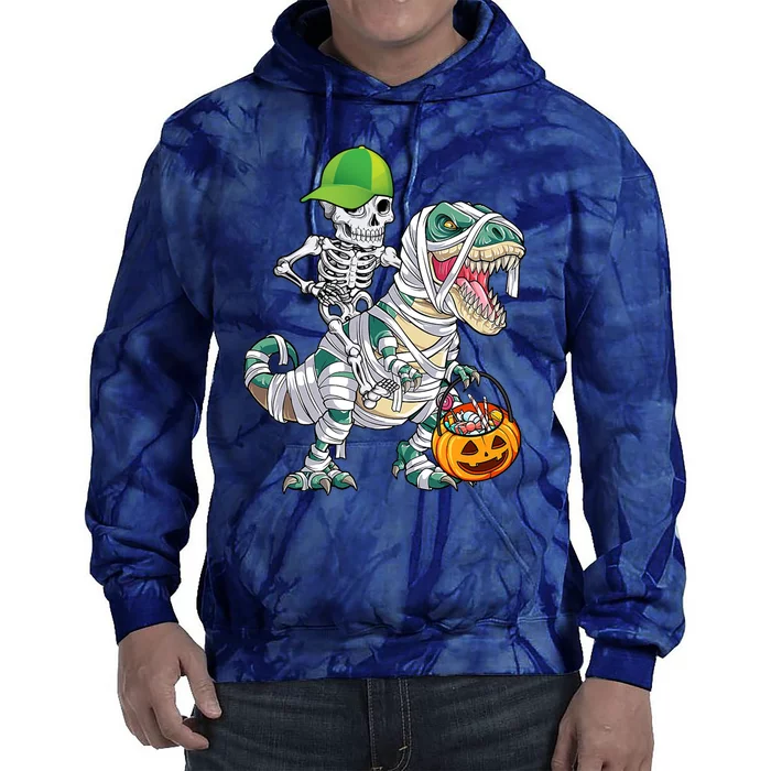 Cool Skeleton Dinosaur Halloween Trick Or Treat Tie Dye Hoodie