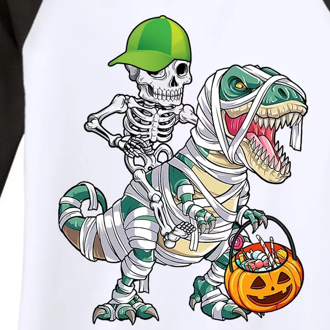 Cool Skeleton Dinosaur Halloween Trick Or Treat Women's Tri-Blend 3/4-Sleeve Raglan Shirt