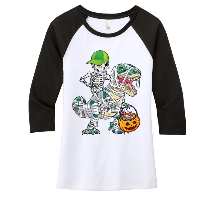 Cool Skeleton Dinosaur Halloween Trick Or Treat Women's Tri-Blend 3/4-Sleeve Raglan Shirt