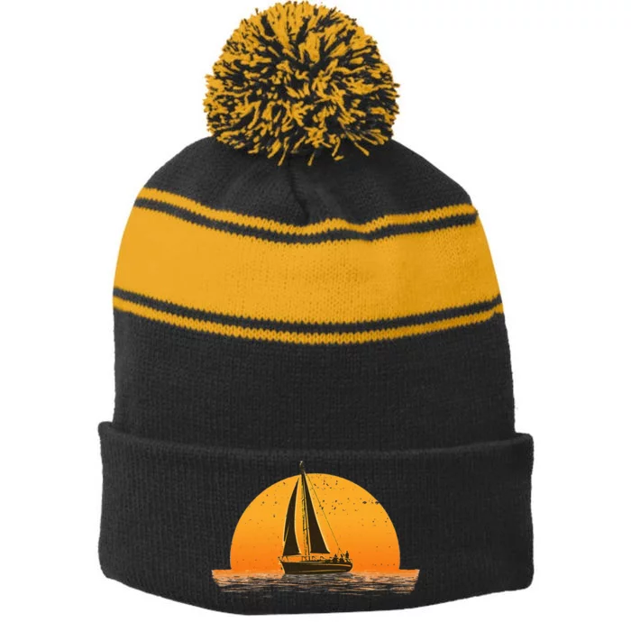 Cute Sailing Design For Women Sailboat Sail Sailing Ship Stripe Pom Pom Beanie