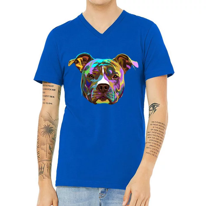 Colourful Splash Dog American Staffordshire Terrier Gift V-Neck T-Shirt