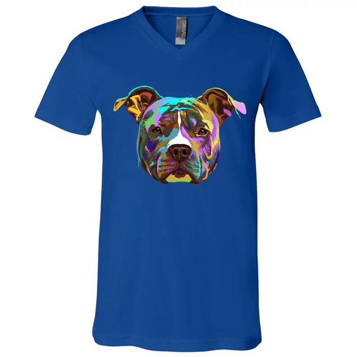 Colourful Splash Dog American Staffordshire Terrier Gift V-Neck T-Shirt