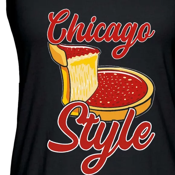 Chicago Style Deep Dish Pizza Ladies Essential Flowy Tank