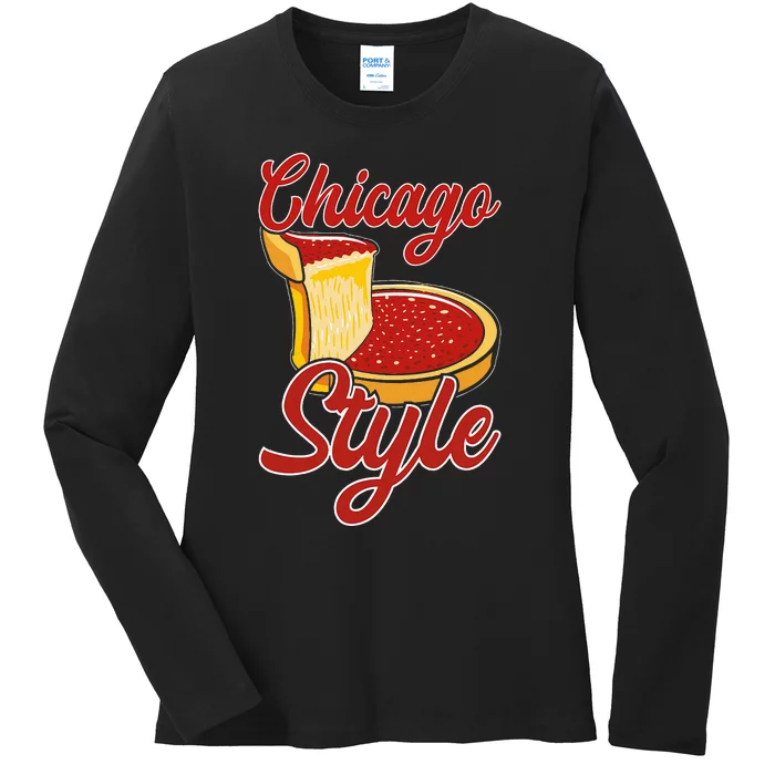 Chicago Style Deep Dish Pizza Ladies Long Sleeve Shirt