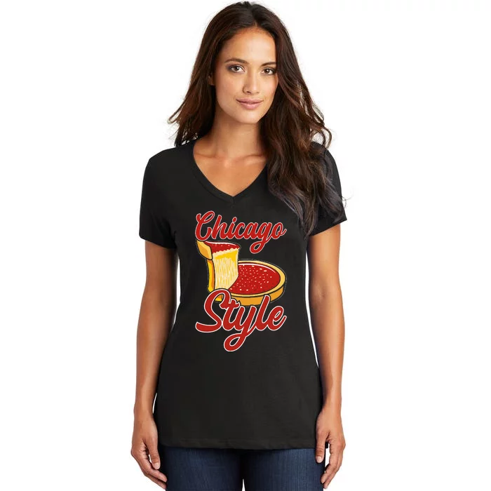 Chicago Style Deep Dish Pizza Women's V-Neck T-Shirt