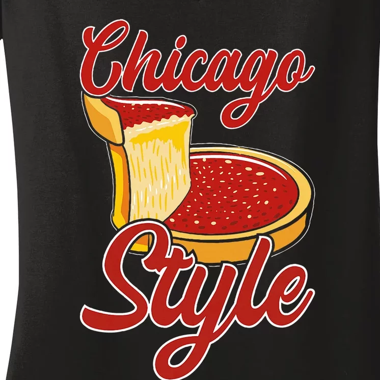 Chicago Style Deep Dish Pizza Women's V-Neck T-Shirt