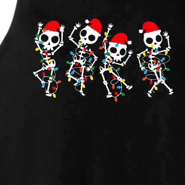 Christmas Skeleton Dancing Xmas Light Music Ladies Tri-Blend Wicking Tank